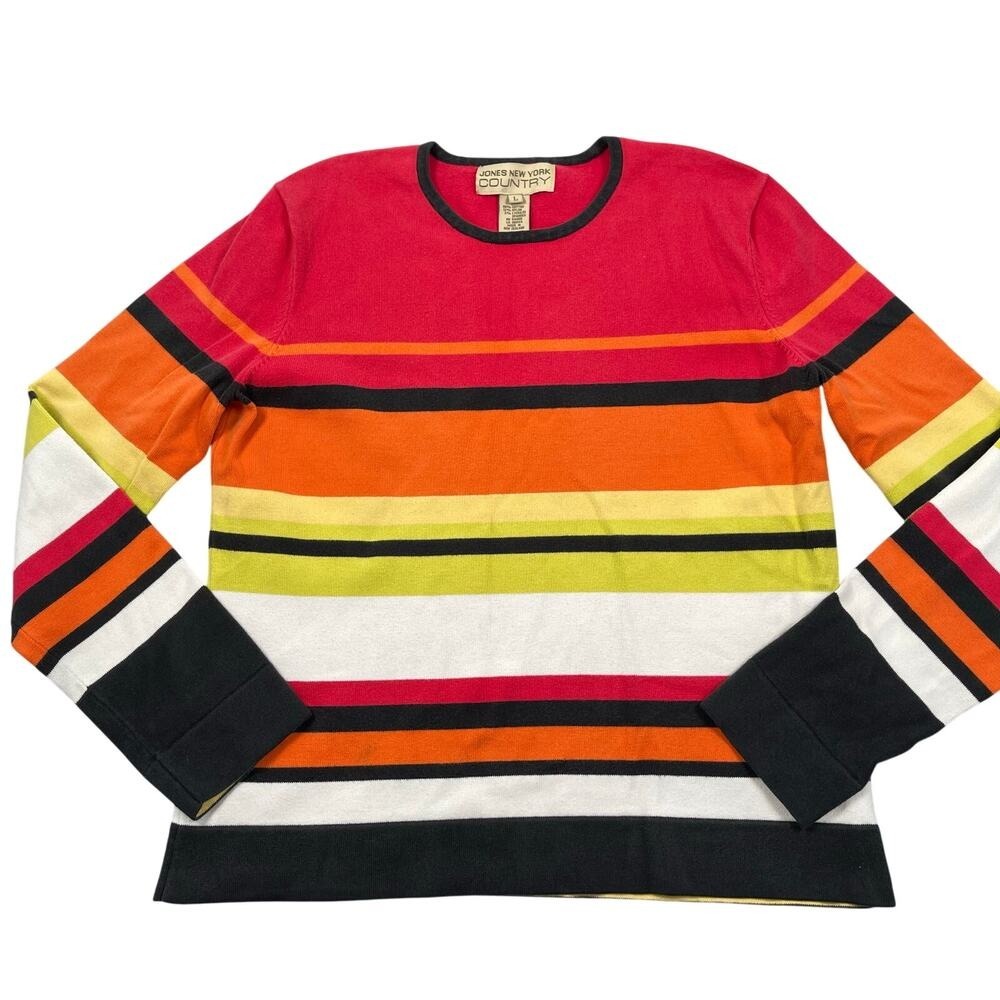 Vintage Y2K Jones New York Country Knit Top‎ Womens Large Colorful Stripe